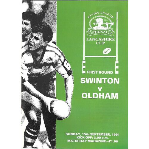 1991/92 Swinton v Oldham Greenalls Lancashire Cup 1st Round Rugby League Programme