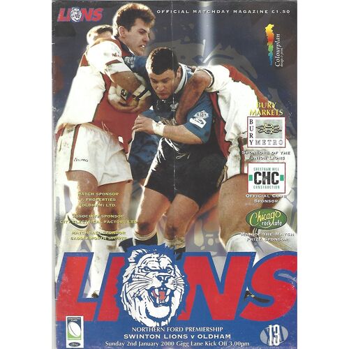 1999/00 Swinton Lions v Oldham Rugby League Programme