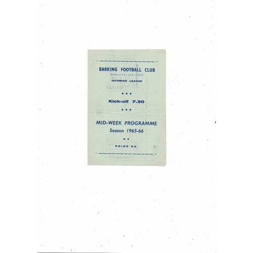 1965/66 Barking v Corinthian Casuals Football Programme