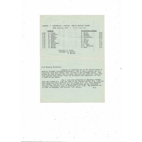 1965/66 Barking v Corinthian Casuals Football Programme