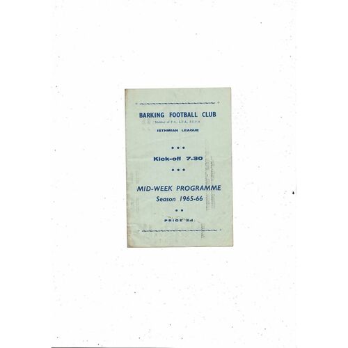 1965/66 Barking v Hendon Football Programme