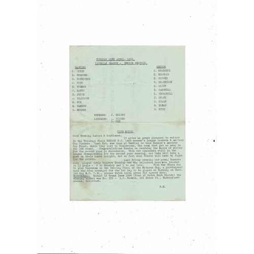 1965/66 Barking v Hendon Football Programme