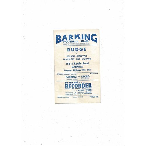 1965/66 Barking v Ilford Football Programme