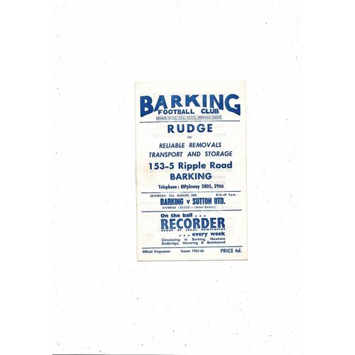 1965/66 Barking v Sutton United Football Programme
