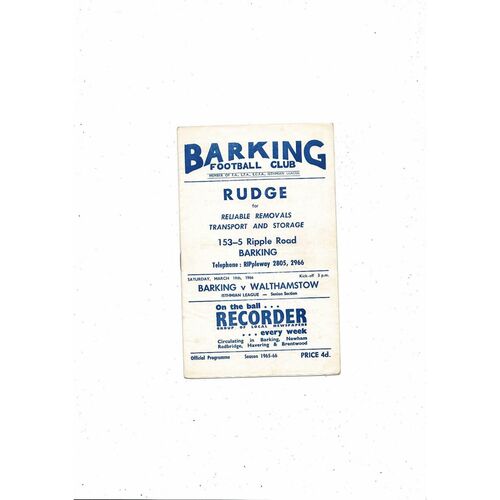 1965/66 Barking v Walthamstow Avenue Football Programme