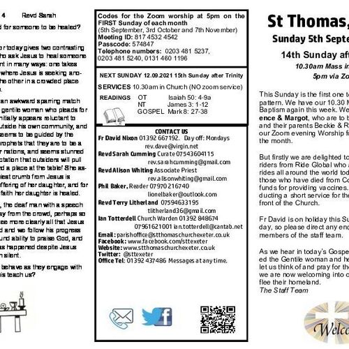 Pew Sheet | The Parish of St Thomas, Exeter