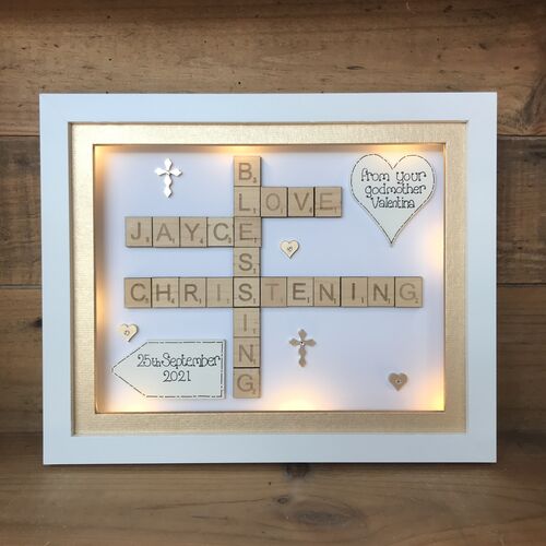 Christening / Baptism Scrabble Family Name Box Frame