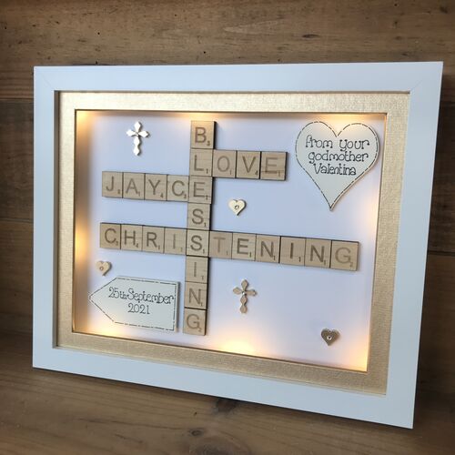 Christening / Baptism Scrabble Family Name Box Frame