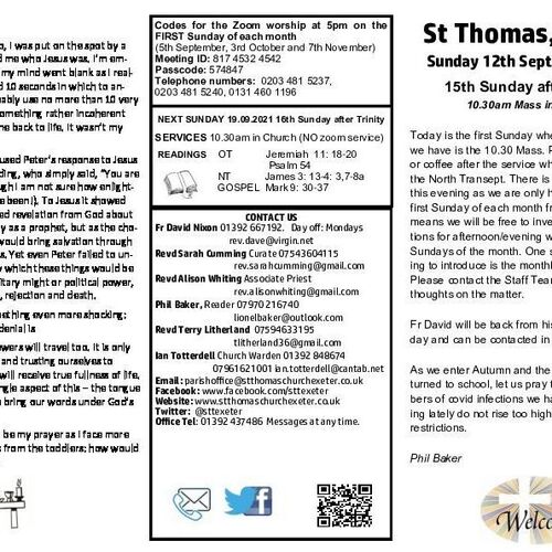 Pew Sheet | The Parish of St Thomas, Exeter