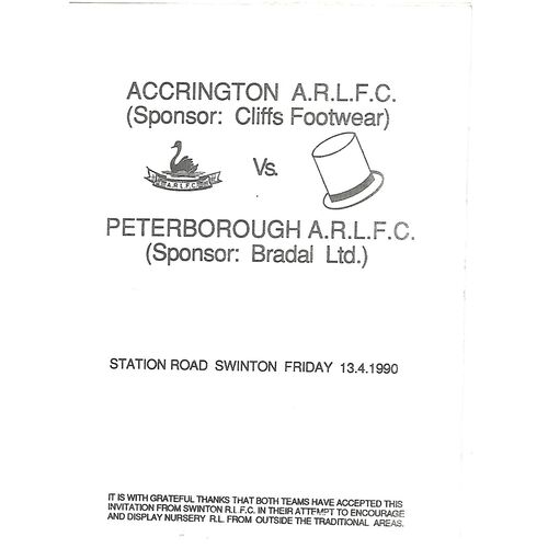 1989/90 Accrington v Peterborough Rugby League Programme