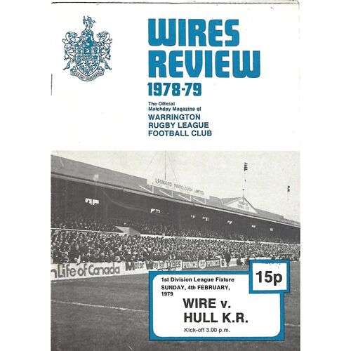 1978/79 Warrington v Hull Kingston Rovers Rugby League Programme
