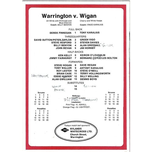 1979/80 Warrington v Wigan Forshaw's Lancashire Cup 1st Round Rugby League Programme
