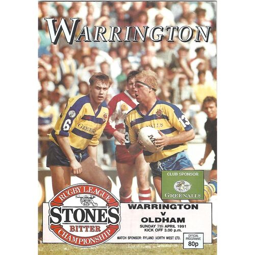 1991/92 Warrington v Oldham Rugby League Programme
