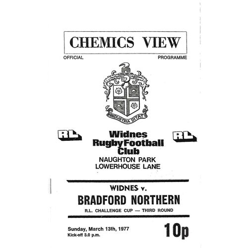 1976/77 Widnes v Bradford Northern Rugby League Challenge Cup 3rd Round Rugby League Programme