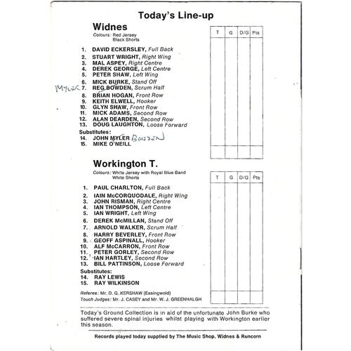 1978/79 Widnes v Workington Town Rugby League Programme