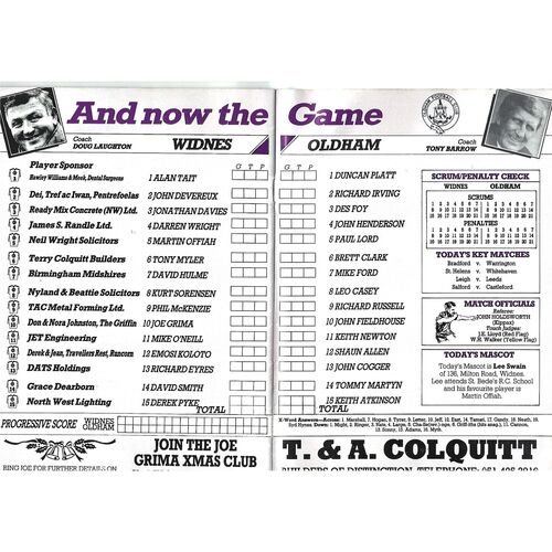 1989/90 Widnes v Oldham Silk Cut Challenge Cup 3rd Round Rugby League Programme