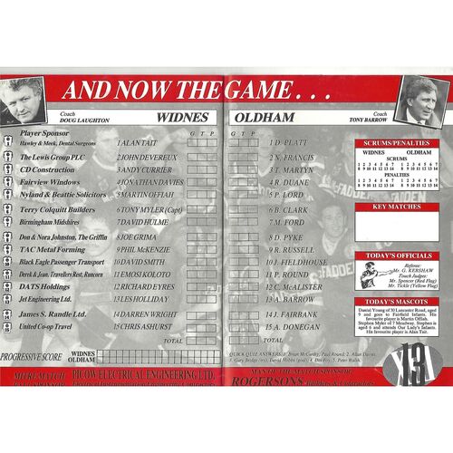 1990/91 Widnes v Oldham Rugby League Programme