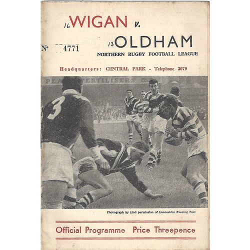 1961/62 Wigan v Oldham Rugby League Programme