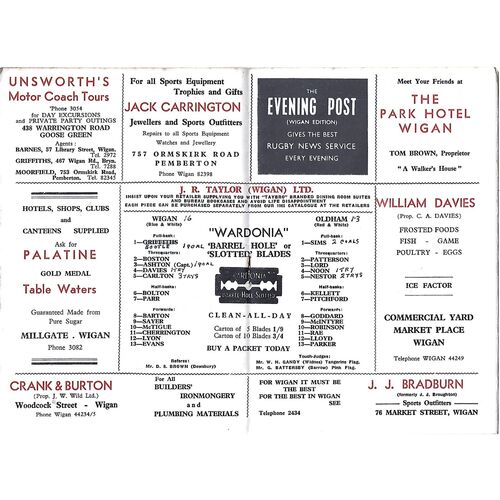 1961/62 Wigan v Oldham Rugby League Programme