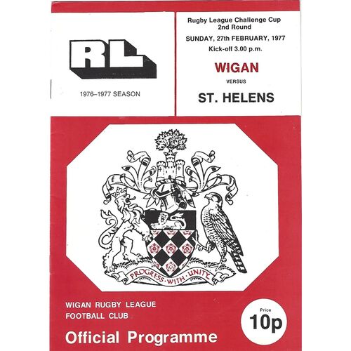1976/77 Wigan v St. Helens Rugby League Challenge Cup 2nd Round Rugby League Programme