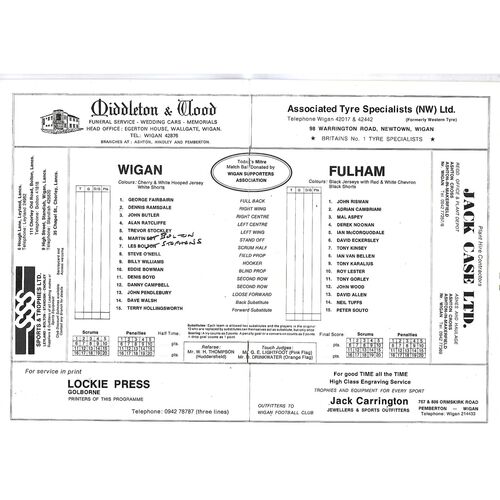 1980/81 Wigan v Fulham Rugby League Programme