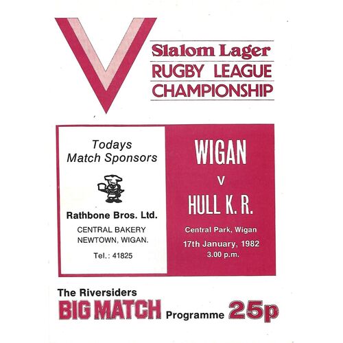 1981/82 Wigan v Hull Kingston Rovers Rugby League Programme