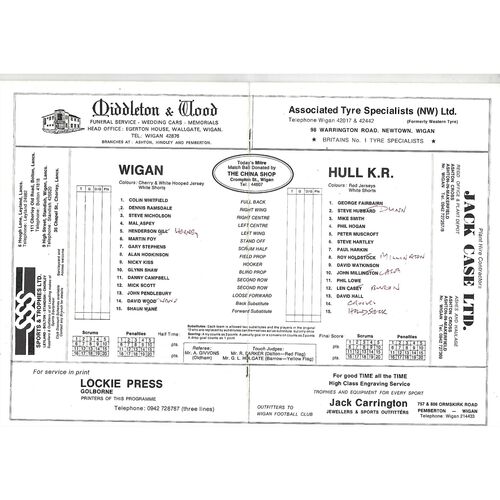 1981/82 Wigan v Hull Kingston Rovers Rugby League Programme