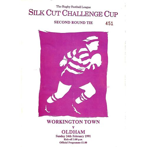 1990/91 Workington Town v Oldham Silk Cut Challenge Cup 2nd Round Rugby League Programme