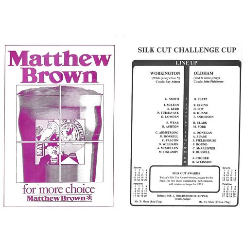 1990/91 Workington Town v Oldham Silk Cut Challenge Cup 2nd Round Rugby League Programme