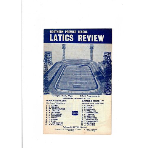 1972/73 Wigan Athletic v Gainsborough Town Football Programme