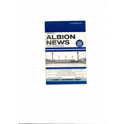 1964/65 West Bromwich Albion v Nottingham Forest Football Programme