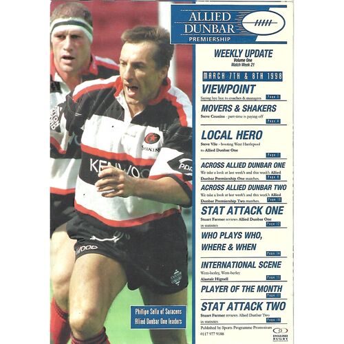 1998 Allied Dunbar Premiership Magazine (Volume One, Match Week 21)