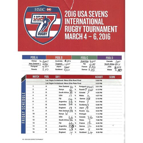2015/16 HSBC Sevens World Series (Round 5 USA) Rugby Union Programme