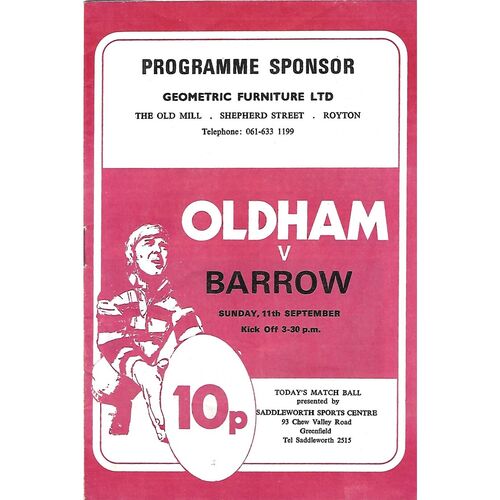 1977/78 Oldham v Barrow Rugby League Programme