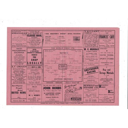 1949/50 Hayes v Leyton Football Programme