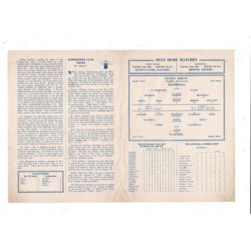 1952/53 Leyton Orient v Watford Football Programme