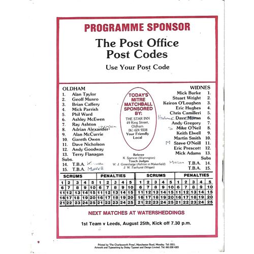 1982/83 Oldham v Widnes Rugby League Programme