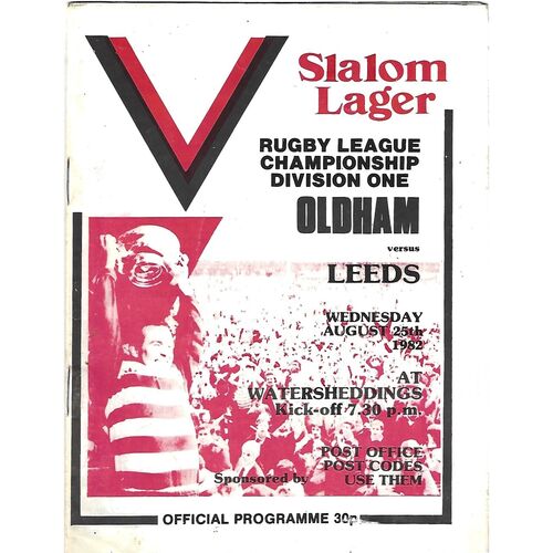 1982/83 Oldham v Leeds Rugby League Programme