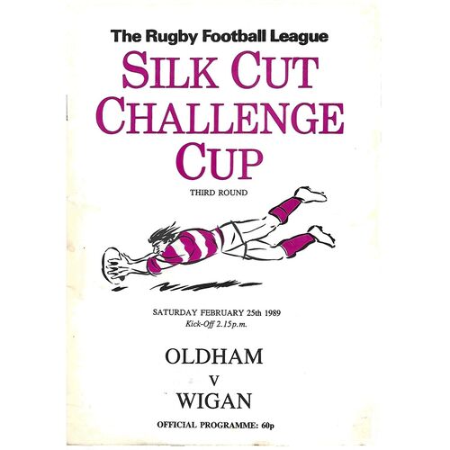 1988/89 Oldham v Wigan Silk Cut Challenge Cup 3rd Round Rugby League Programme