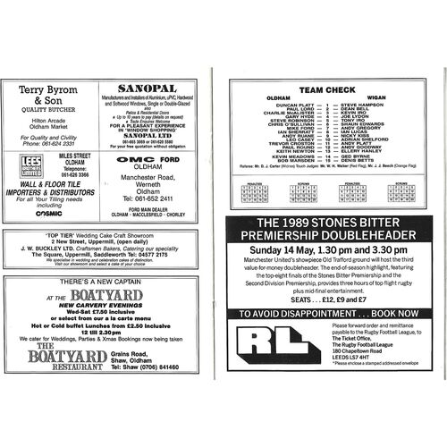 1988/89 Oldham v Wigan Silk Cut Challenge Cup 3rd Round Rugby League Programme