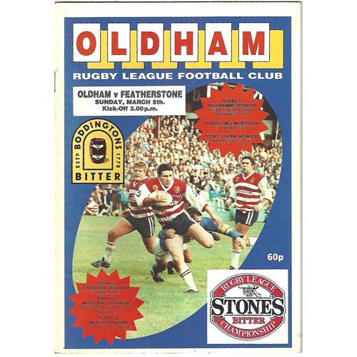 1988/89 Oldham v Featherstone Rovers Rugby League Programme