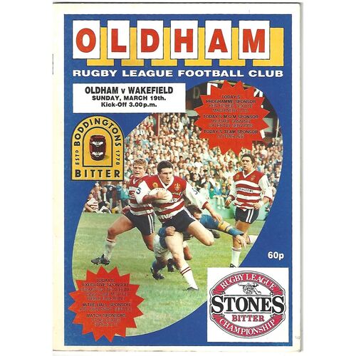 1988/89 Oldham v Wakefield Trinity Rugby League Programme