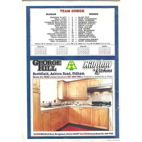 1988/89 Oldham v Widnes Rugby League Programme