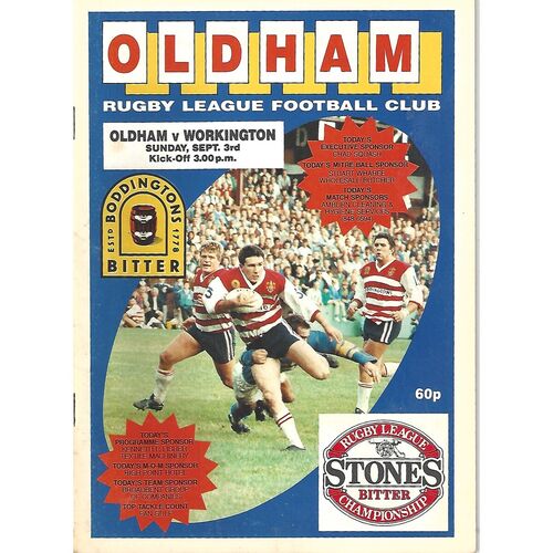 1989/90 Oldham v Workington Town Rugby League Programme