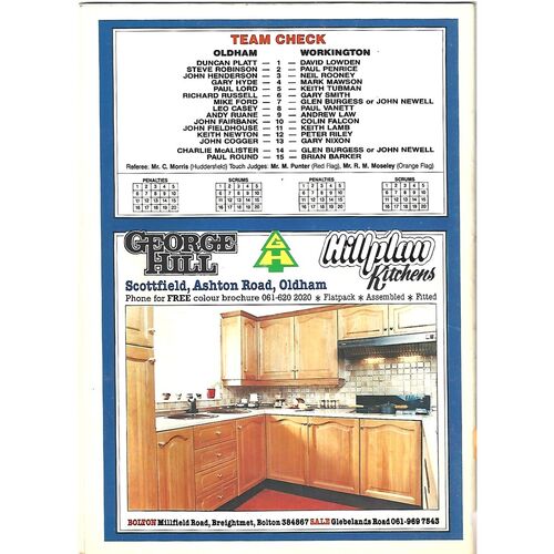 1989/90 Oldham v Workington Town Rugby League Programme