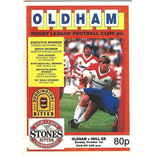 1989/90 Oldham v Hull Kingston Rovers Rugby League Programme