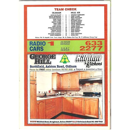 1989/90 Oldham v Hull Kingston Rovers Rugby League Programme