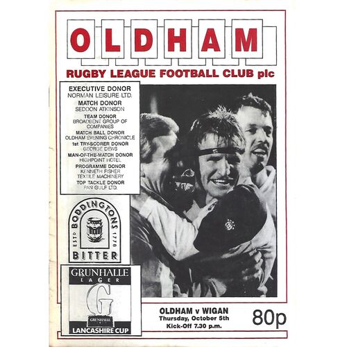 1989/90 Oldham v Wigan Grunhalle Lancashire Cup Rugby League Programme