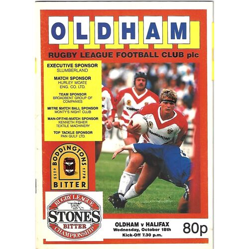 1989/90 Oldham v Halifax Rugby League Programme
