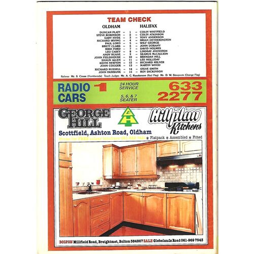 1989/90 Oldham v Halifax Rugby League Programme